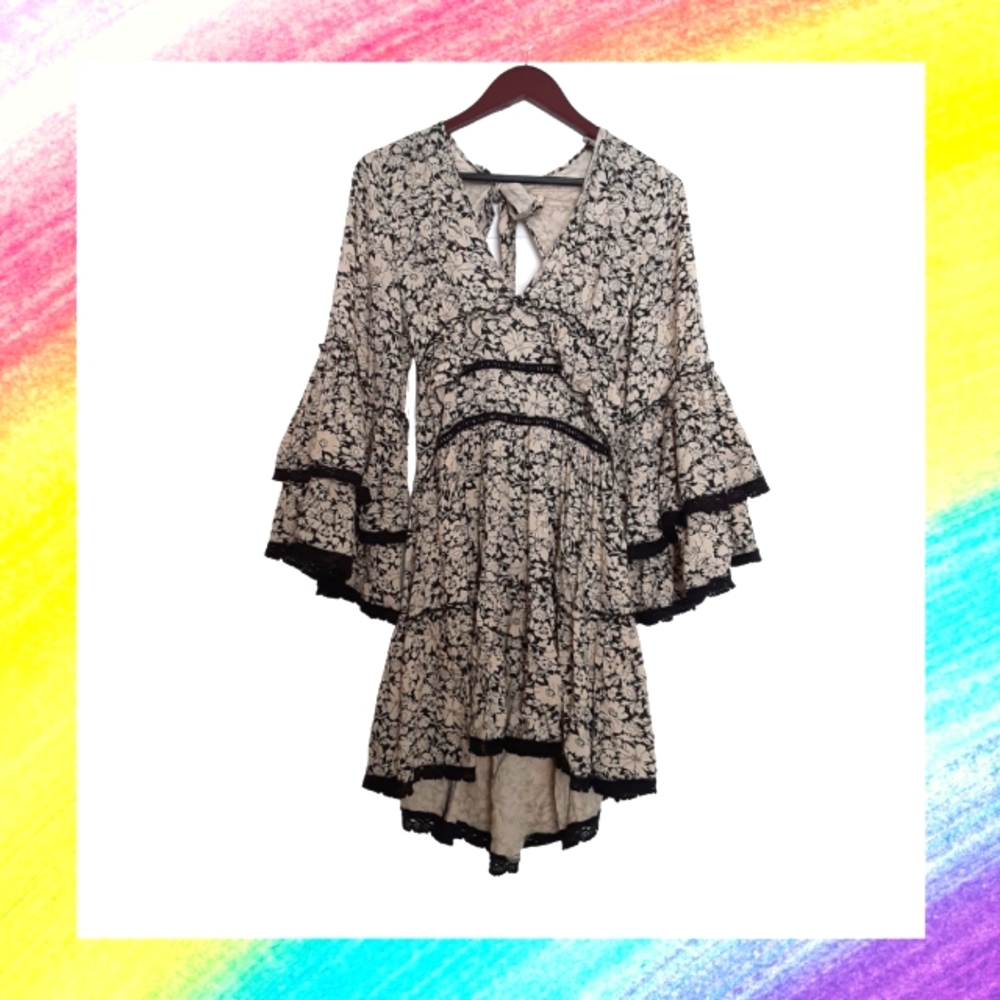 Free People Black Floral Kristall Mini Dress